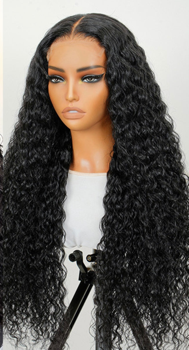 Water Wave Human Hair 4x4 Closure Lace Wig 13x4 Frontal Lace Wig Naturlal Black #1B