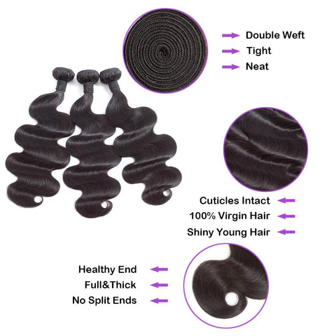 Body Wave Virgin Human Hair Natural Black Bundles